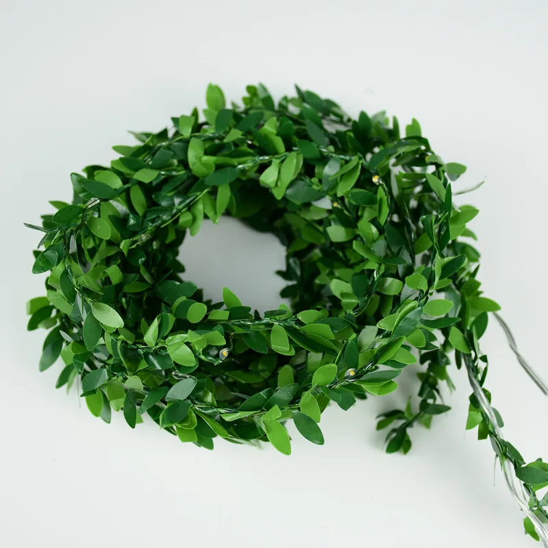 2M 20LED Green Leaf Garland  Fairy LED String Lights Artificial Leaf Vine for Christmas Home Wedding Birthday Party Decorations