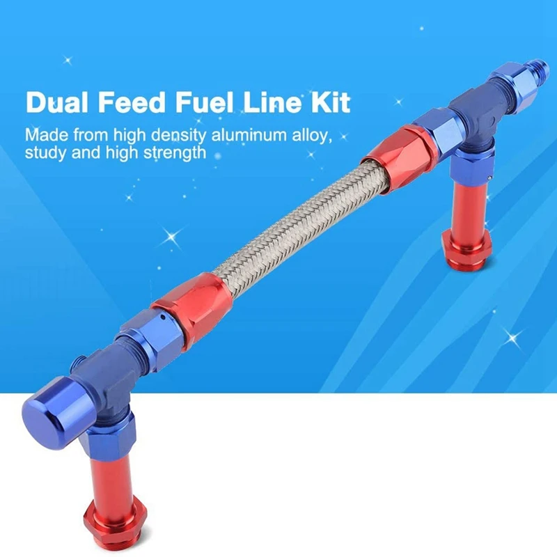 Carburetor Dual Fuel Inlet Kit,AN8 Braided Dual Feed Fuel Line Kit Carb