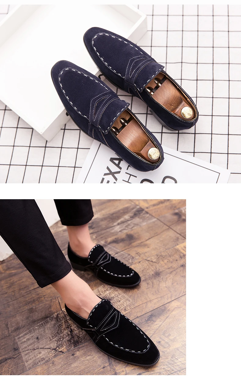 Мужская обувь; большие размеры 47; модельные туфли из коровьей замши; удобные мужские лоферы; цвет черный, серый; модная мужская обувь без застежки; вечерние лоферы
