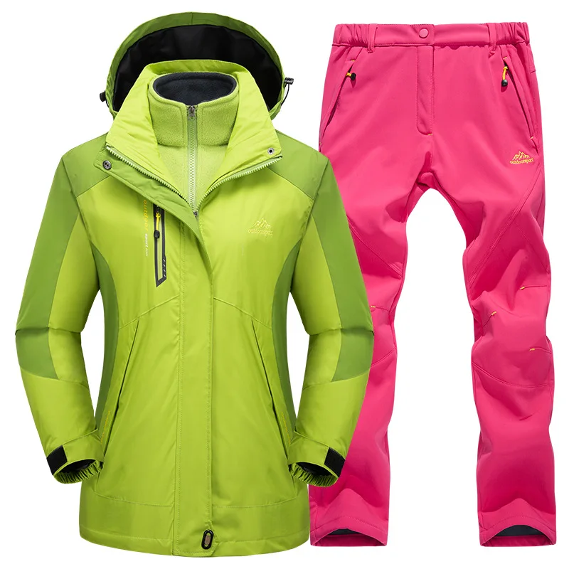 Men Women Winter Waterproof Outdoor Suit Softshell Jackets And Pants Hiking Fishing Climbing 3 In 1 Fleece Jackets Set Plus Size