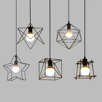 

Modern Cage Pendant Lights Iron Loft Pyramid Pendant Lamp Industrial Hanging Lamp For Cafe Living Room Dinning Room Kitchen E27