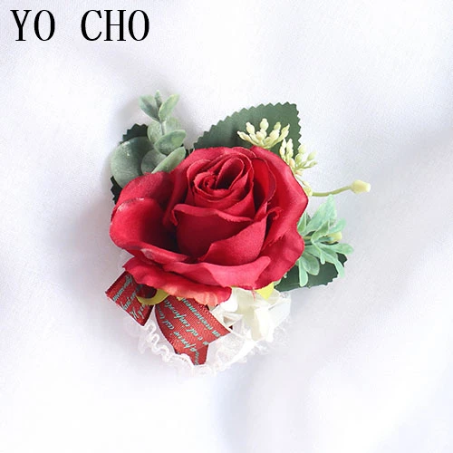 15070-Wrist Flower for Wedding bridesmaid red silk roses flowers  (6)