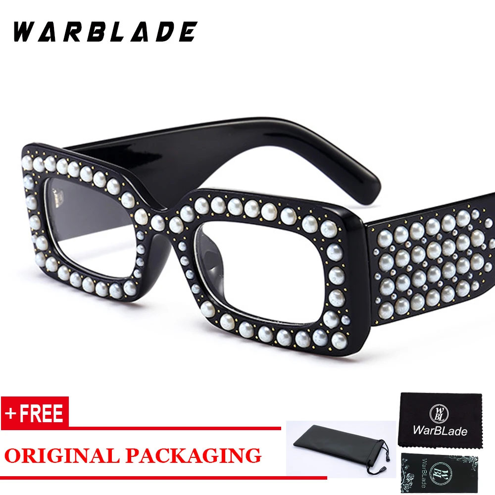 WarBLade новые модные женские качественные перламутровые Квадратные Солнцезащитные очки для женщин Винтажный фирменный дизайн роскошные солнцезащитные очки женские мужские - Цвет линз: black clear