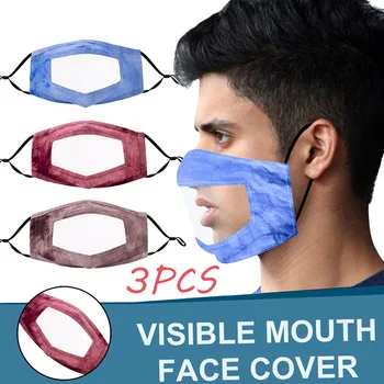 

3PC Transparent mouth mask Men And Women Smile Communicator Face Mask with Clear Vinyl Visible Expression Lip Reading mascarilla