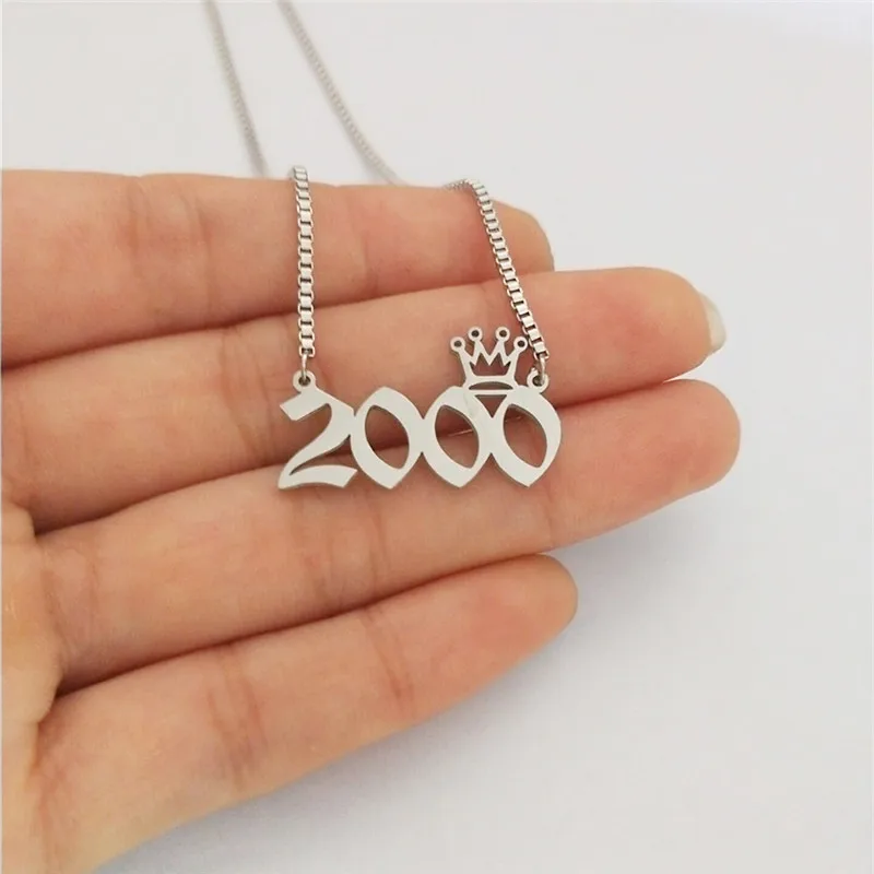 Silver 2000 10 шт объемное ожерелье для женщин и мужчин, подарок на год, Старое Английское ожерелье с цифрами, ювелирные изделия из нержавеющей стали, Золотое серебряное ожерелье-чокер - Окраска металла: Silver 2000