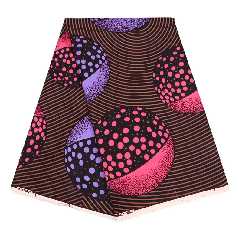 

2019 Latest Arrivals African Real Guaranteed Dutch Wax Purple And Pink Printed Brown Fabric 6Yards