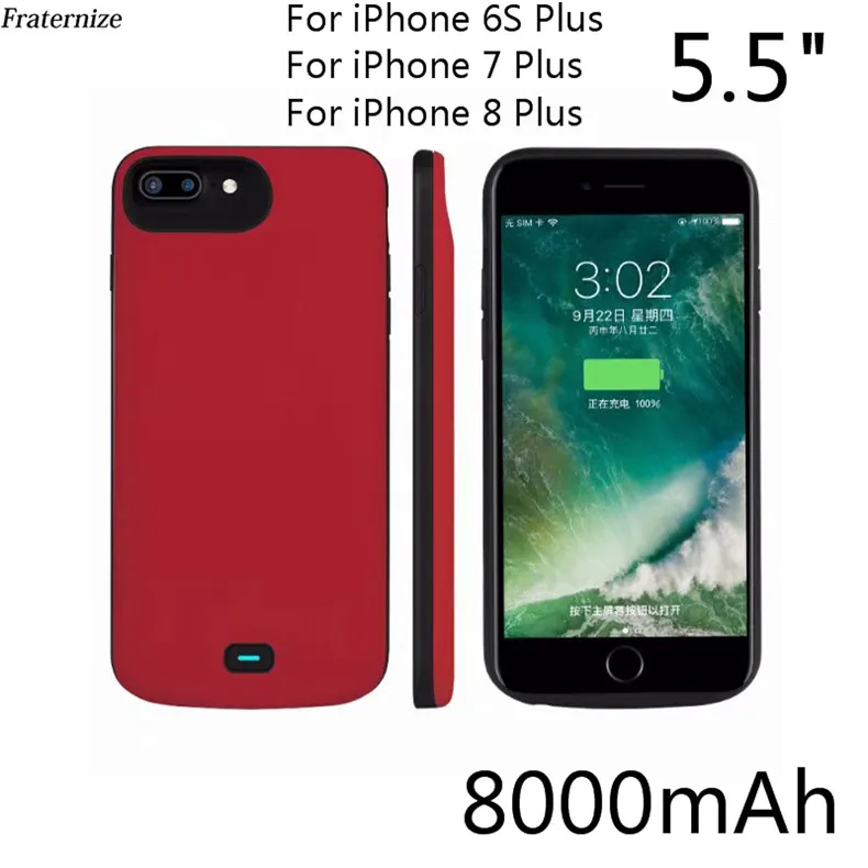 5000/8000mAh Battery case For iPhone 6 6S 7 8 Plus External Power Bank Liquid silicone shockproof Battery charger case Cover - Цвет: 5.5 inch-Red