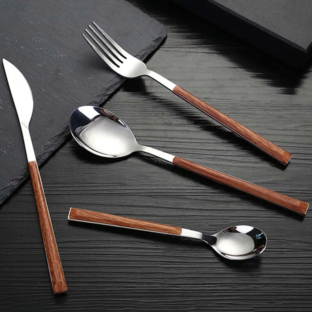 4 шт./компл. изысканный набор столовых приборов 304 столовая посуда из нержавеющей стали с деревянной ручкой для домашнего ужина дорожная посуда набор
