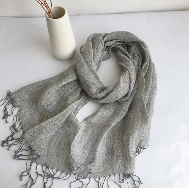 100% Linen New Spring and Autumn Unisex Scarf Echarpe Muslim Hijab Foulard Shawls Tie Dye Scarves Women/Men Sjaal Scarfs 2