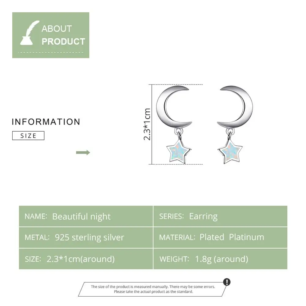 WOSTU 925 пробы серебряные серьги гвоздики Звезда Луна опал камень свадебные маленькие серьги для женщин модные ювелирные изделия подарки CQE707