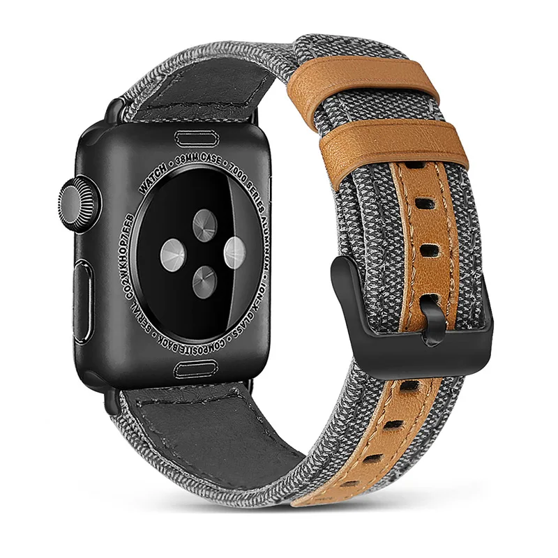 Модный ремешок из ткани и кожи для Apple Watch 38 мм 42 мм для iWatch 40 мм 44 мм Серия 2 3 4 5 ремешок для часов браслет