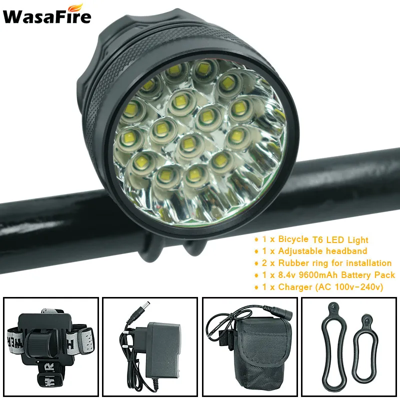 Discount WasaFire 40000 Lumen 16*T6 LEDs Bicycle Light Lamp Front Headlight Night Riding Cycling Flashlight + USB Bike Rear Tail Lights 1