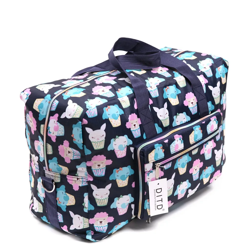 Foldable Travel Bag Women Large Capacity Portable Shoulder Duffle Bag Cartoon Printing Waterproof Weekend Luggage Tote Wholesale