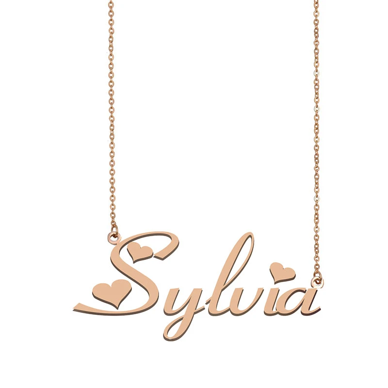 Sylvia Collier Personnalise Avec Nom Breloque En Or Pour Femmes Et Filles Cadeau D Anniversaire Mariage Noel Fete Des Meres Aliexpress