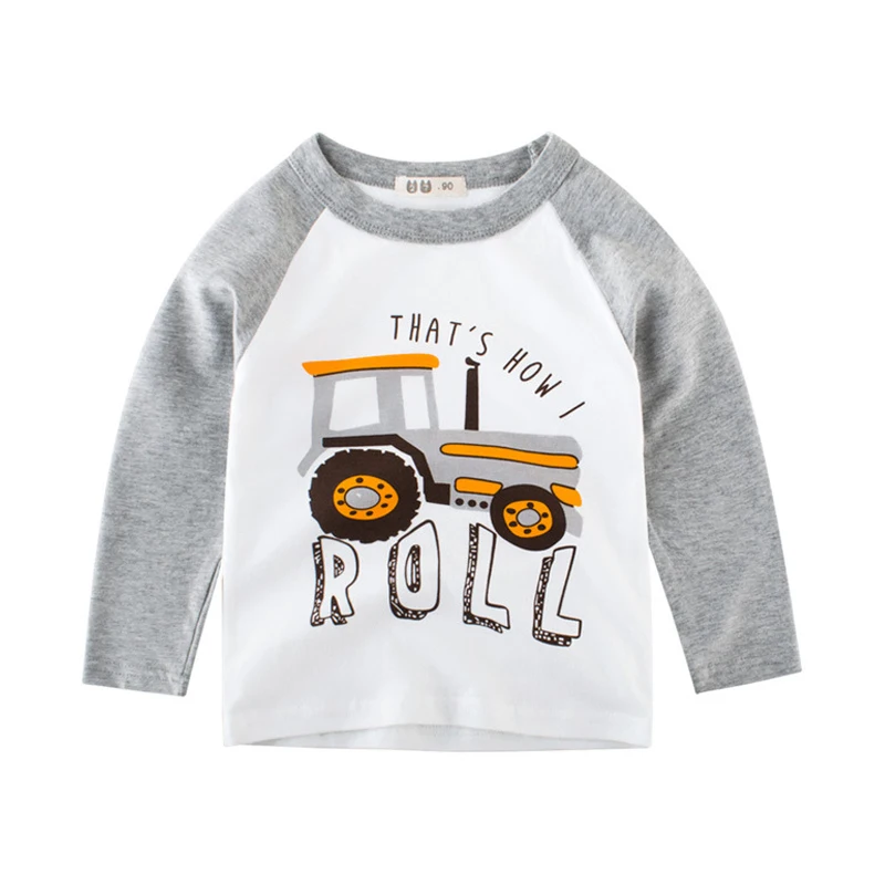 

2-8 Years Baby Boys T-shirt Long Sleeve T Shirts Cartoon Tractors Car Autumn Spring New 2019 Child Kids Tees Cotton Clothing