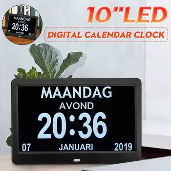 

10 LED Large Time Wall Clock With Digital Wall Clock Time Calendar Day Week Month Year Calendar Nightlight For Home Living Room