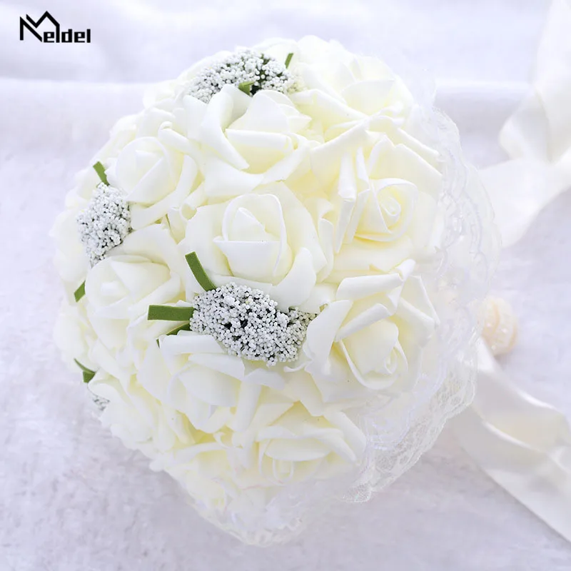 Meldel Artificial Roses Pink Wedding Flower Bridal Bouquet Fake Flower Wedding Bouquet Bridal Bouquets Holder Mariage Home Decor