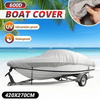 

20-22ft 600D Grey Heavy Duty Boat Cover Waterproof Anti UV Fishing Runboat 700x290cm Marine Trailerable V-Hull Canvas Protect