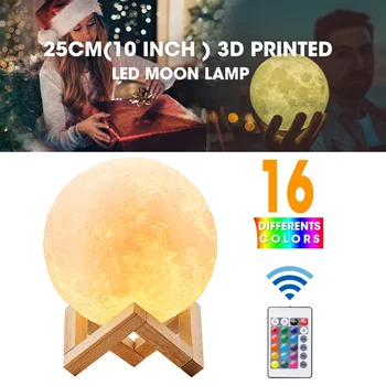 

Christmas Gifts 16 Colors 3D Printing Moon Lamp Desk Room Decoration Remote Control Touch USB Led Night Light with Wooden Holder
