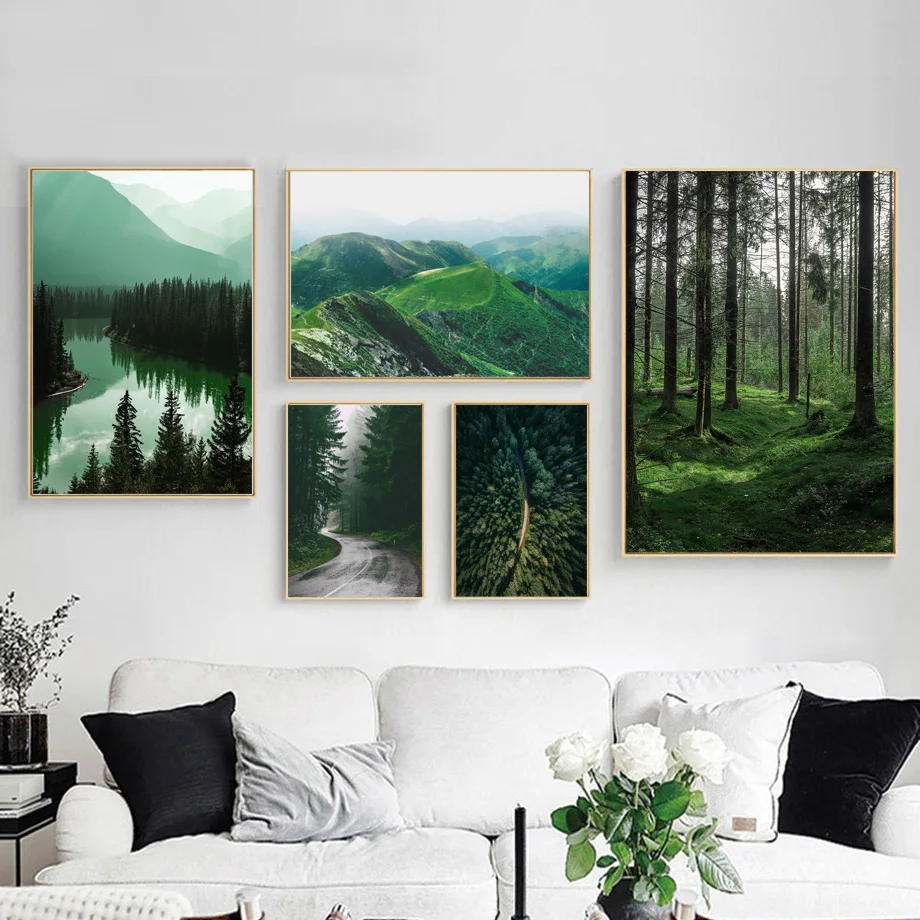 

Mountain Lake Forest Road Travel Quotes Wall Art Canvas Painting Nordic Posters And Prints Wall Pictures For Living Room Decor