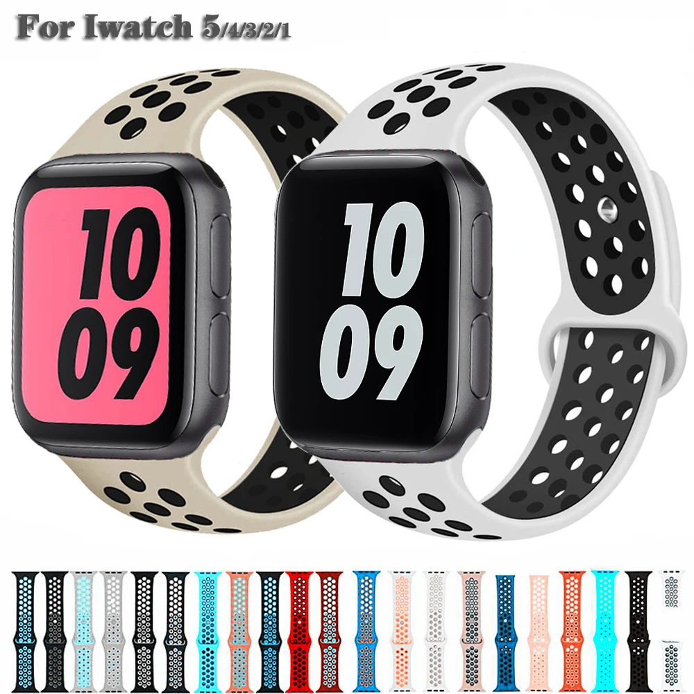 

Silicone Strap For apple watch band 44mm 40mm iwatch band 42mm 38mm breathable bracelet Sport belt apple watch series 6 5 4 3 SE