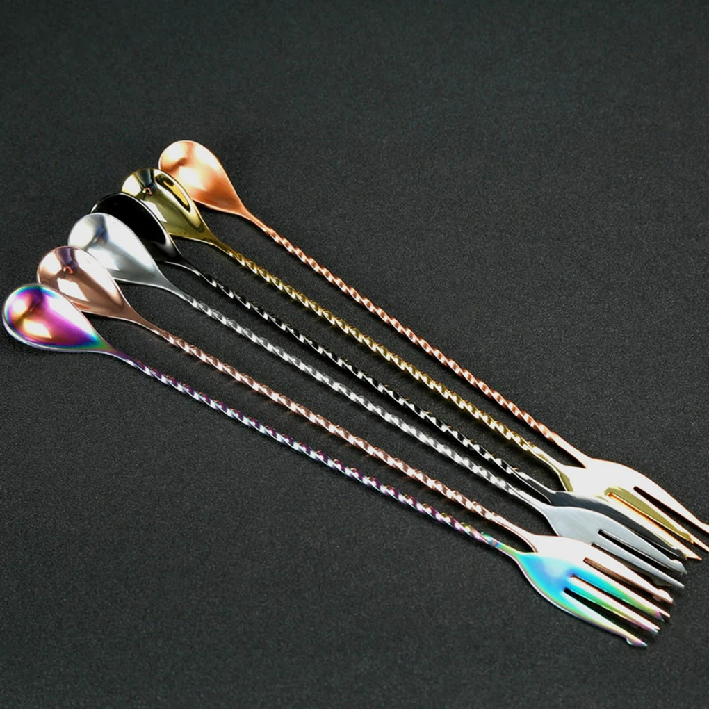 

Stainless Steel Bar Double-headed Cocktail Twisted Mixing Stirring Spoon Fork Spiral Pattern Long Swizzle Stick