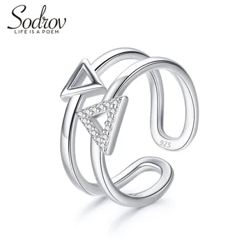 

SODROV 925 Sterling Silver Ring Triangle Party Adjusted Ring For Women Silver 925 jewelry R049