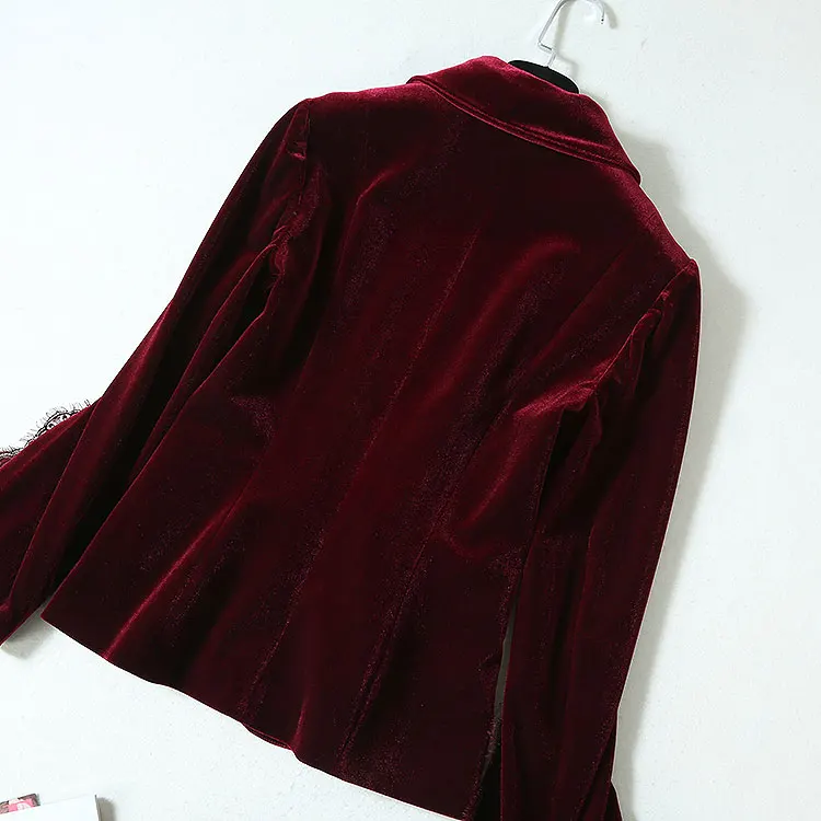 Женский комплект наивысшего качества, осень 2019, Бархатный спортивный костюм, женский кружевной Плетеный Блейзер, куртка + полная длина