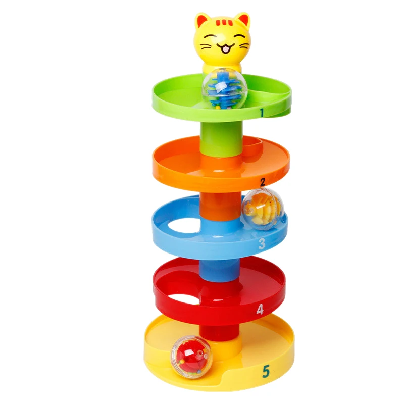 

5-Layer Rotating Tower Toy Set Baby Toy Ball Falling Down Rolling Tower 3 Rotating Active Balls And Colored Beads Development