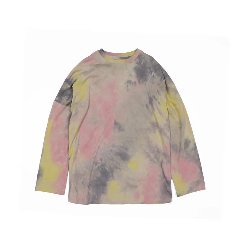 pink tshirt Темно-икона галстук крашеная футболка с длинным рукавом для мужчин и женщин Круглый вырез свободные расслабляющие футболки хлопок футболки уличная одежда - Цвет: pink tshirt