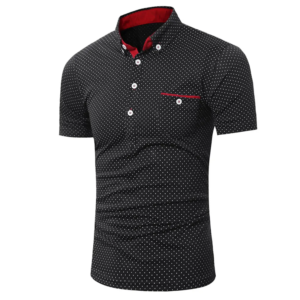 Homens Ocasional de Manga Curta Camisa do Camisa Magro Dot Imprimir Blusa Top Tamanho Puxar Marca 10.4