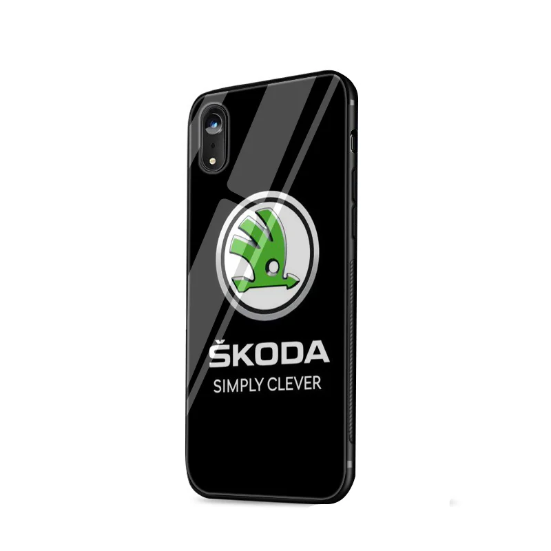 Стеклянный чехол для телефона из ТПУ для iPhone 6, 6s, 7, 8 Plus, X, XR, XS, Max, 5, 5S, SE, чехол с логотипом автомобиля Skoda