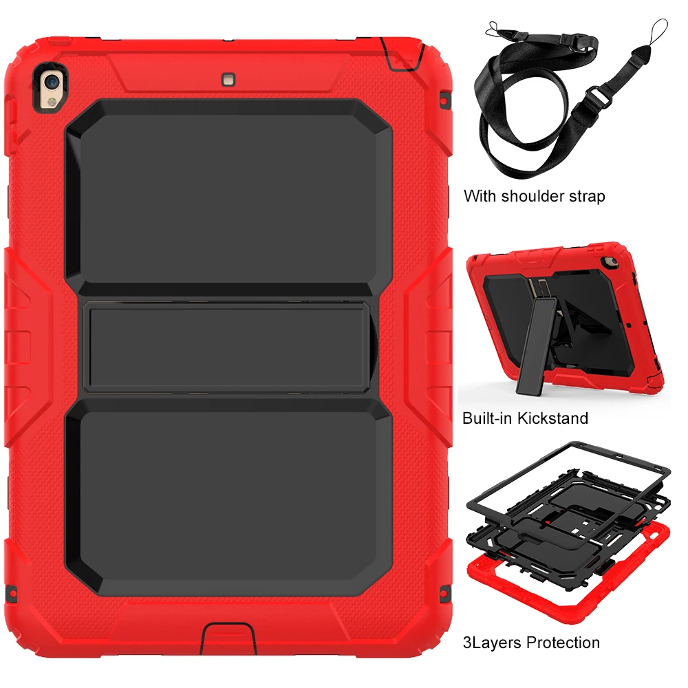 Kids Shockproof Case for iPad Air 3 Pro 10.5 Coque Three Layer Shockproof Rugged Case 360 Degree Hand Shoulder Strap Cover - Цвет: 2