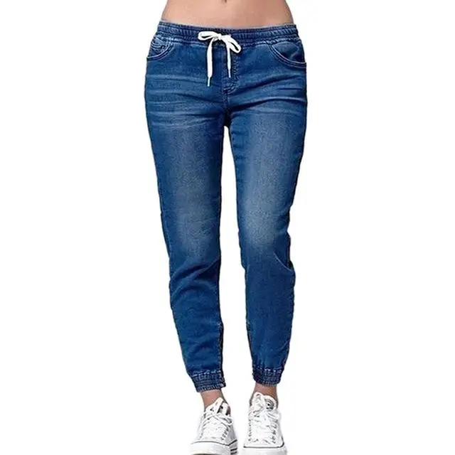 elstico сексуальные обтягивающие джинсы lpiz para mujer Леггинсы Джинсы cintura alta pantalones de mezclilla con cordn para mujer - Цвет: Синий