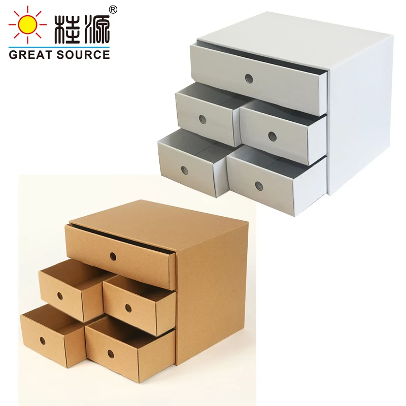 MQQ 5 Drawers Storage Composable Cabinet Office Corrugate Foldable Home Storage Kraft Paper Environment Friendly