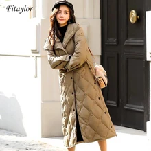 Fitaylor, зимний пуховик с белым утиным пухом, ультра-светильник, Женская куртка выше колена, однобортная, тонкая верхняя одежда, женские пуховики, пальто