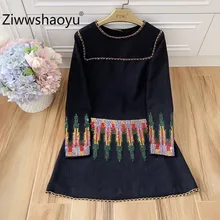 Ziwwshaoyu Runway Creation зимние женские винтажные Мини-платья с длинным рукавом и цепочкой, украшенное блестками роскошное платье