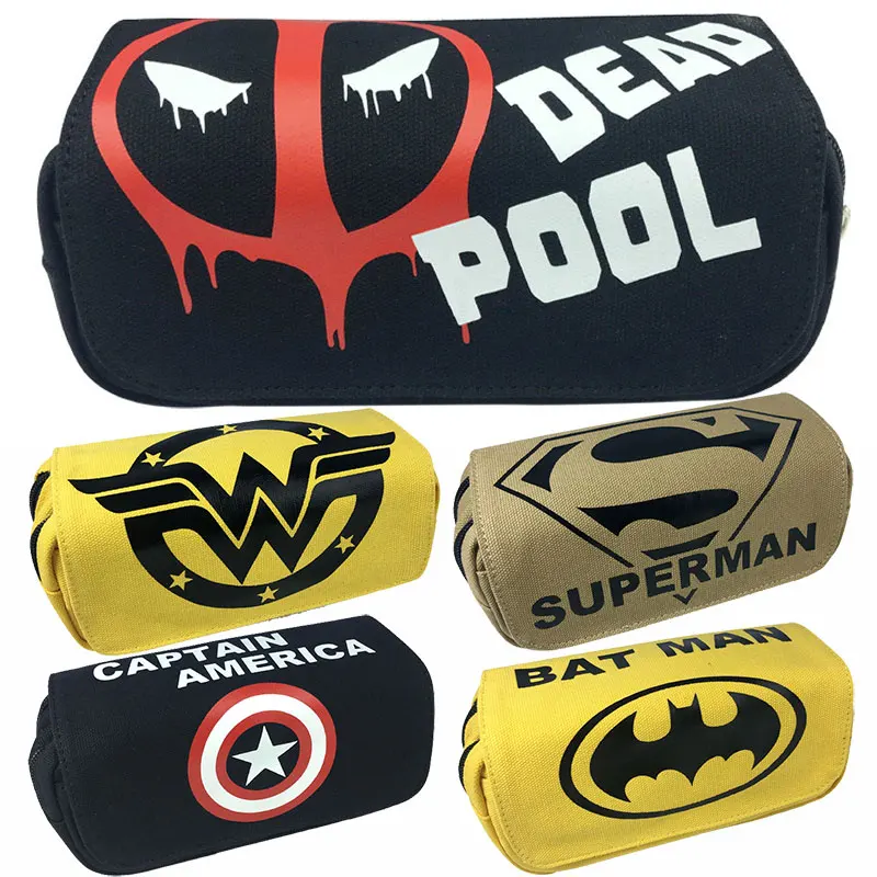 

Deadpool Captain America Superman Batman Children Teenager Student Canvas Pencil Case Box Cosmetic Makeup Change Pen Purse Bag
