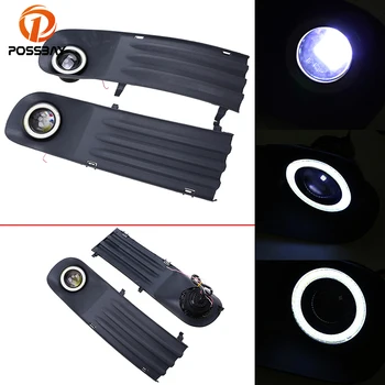 

POSSBAY White Angel Eyes Auto Halo Rings Bumper Grille LED Fog Lights Kit for VW T5 2003-2009 Waterproof Convex Lens Daylights