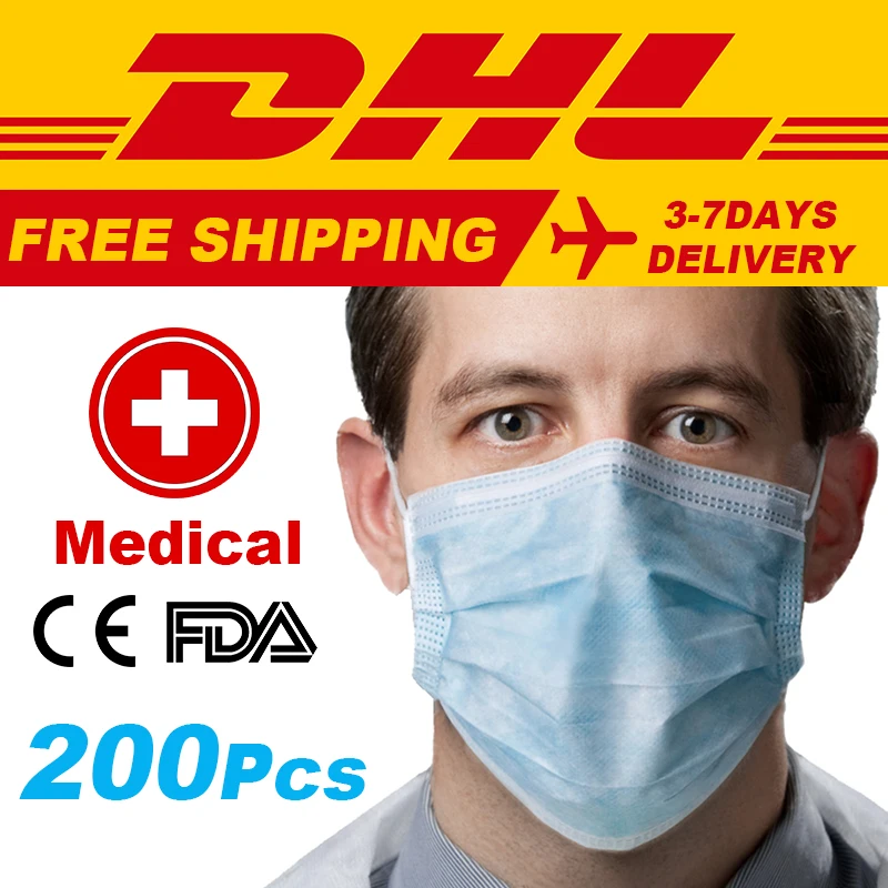 

DHL Free Shipping 200Pcs Medical Surgical Face Masks Blue Procedure Face Mask with Earloops Medical Grade CE Drop Shipping
