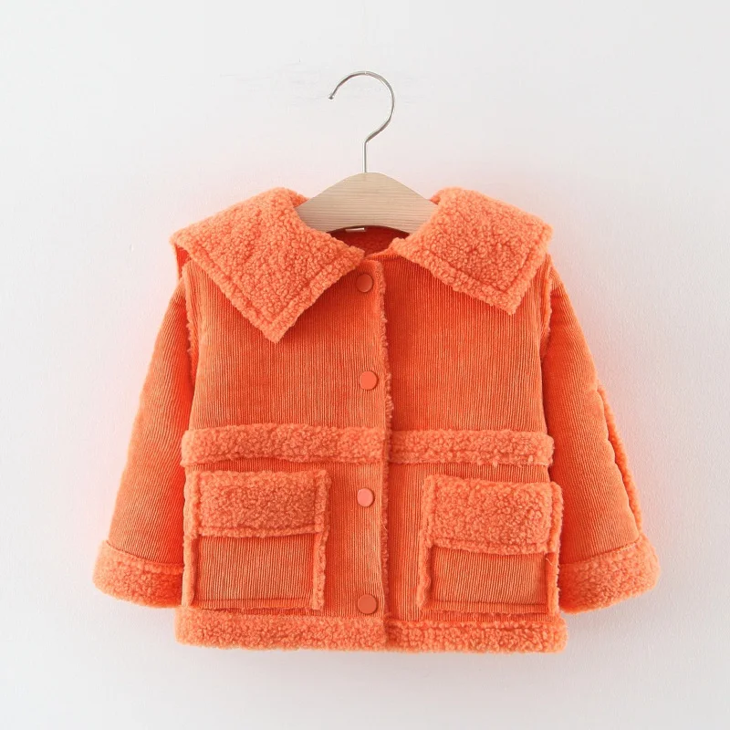 Orange Теплые зимние пальто для новорожденных девочек; Детский кардиган с карманами; куртка; утепленные флисовые бархатные парки; пальто; верхняя одежда; Casaco WT827 - Цвет: Orange