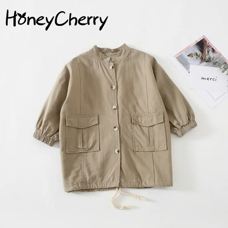 

2020 Autumn baby girl Windbreaker New Boys and Girls Drawstring Loose Casual Jacket Korean Children's Windbreaker