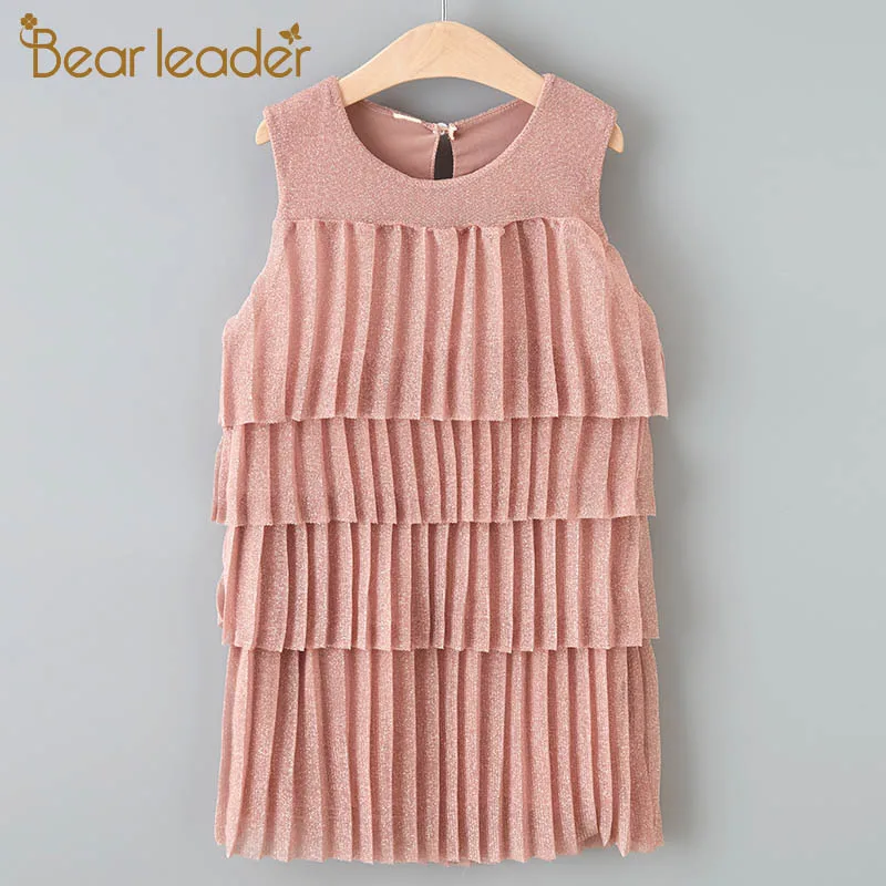 Bear Leader/платье принцессы для девочек; Новинка; брендовые летние детские вечерние платья; Многоярусное платье без рукавов; однотонная детская одежда; Vestido; Возраст 3-7 лет