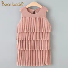 Bear Leader/платье принцессы для девочек; Новинка; брендовые летние детские вечерние платья; Многоярусное платье без рукавов; однотонная детская одежда; Vestido; Возраст 3-7 лет