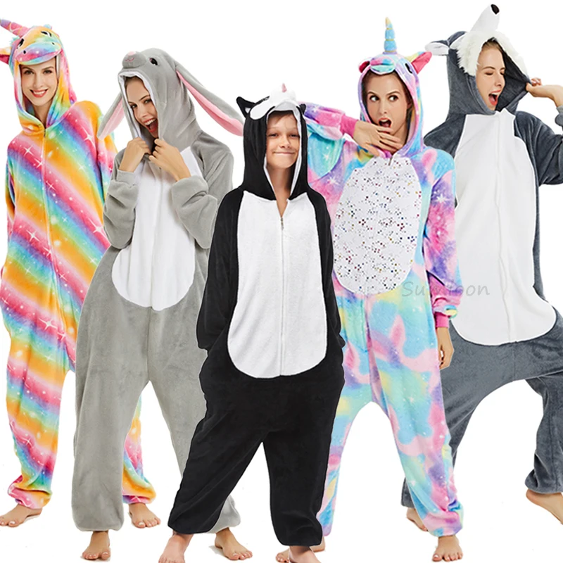 Kigurumi/Пижама с единорогом; теплая зимняя одежда для сна для взрослых; Пижама с изображением животных, стежка, панды; женский комбинезон; Детский комбинезон для мальчиков и девочек; аниме-комбинезон