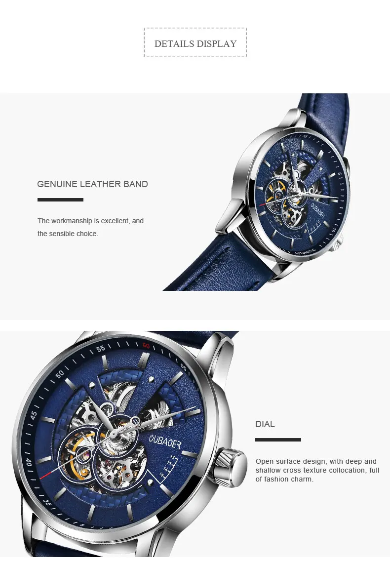 OUBAOER Роскошные автоматические механические часы кожаные деловые часы оригинальные мужские часы Лидирующий бренд часы мужские Relojes Masculino