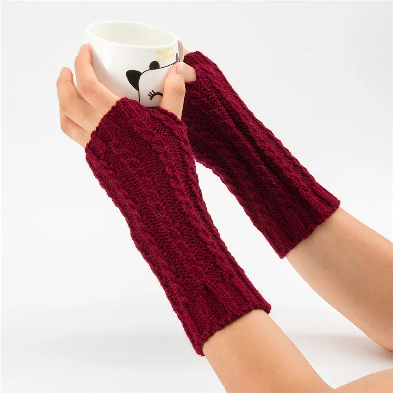 Женские зимние теплые Вязаные Короткие перчатки без пальцев митенки 10,26