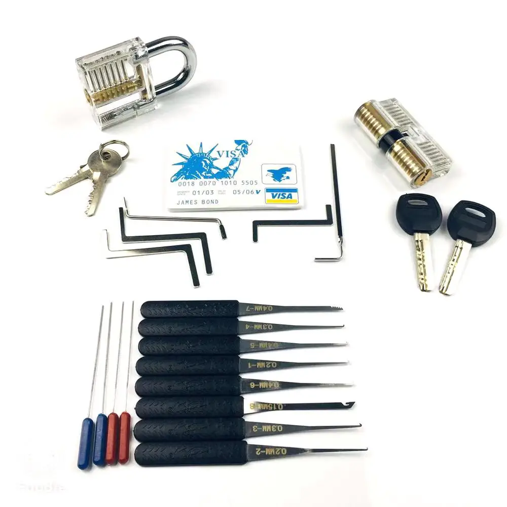 

Locksmith Tool Lockpick Set Broken Key Extractor with Transparent Locks For Pro Locksmith Training and Practicing Skill