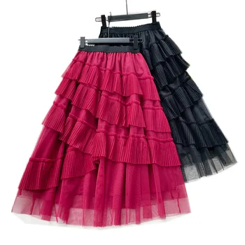

Women's New Arrival Skirts Korean Spring Summer Long Pleated Mermaid Skirt Irregular Ruffled Large Swing Cake Skirts Jupe Femme