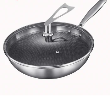 

304 Household honeycomb type three layers of stainless steel non-stick cookware wok kitchen gift wok